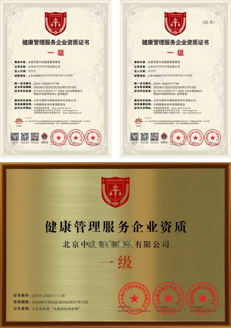 健康管理服务企业资质证书